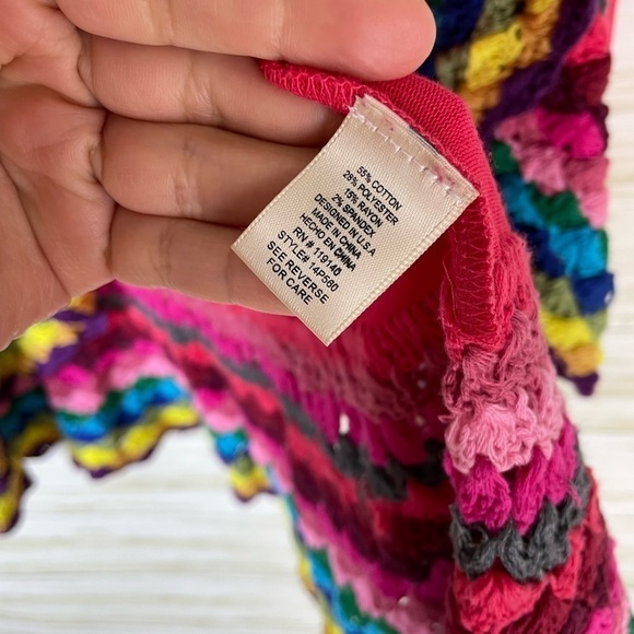 Double Zero Lightweight Pink Rainbow Crochet Cardigan - Picture 4 of 4